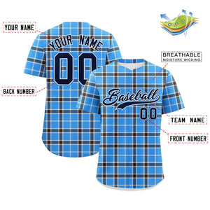 Custom Powder Blue Personalized Plaid Design Authentic Baseball Jersey