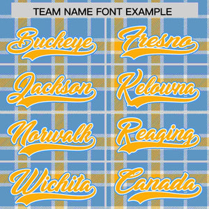 Custom Light Blue Yellow Personalized Plaid Design Authentic Baseball Jersey