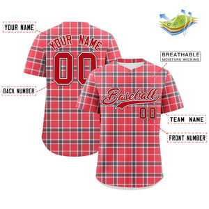 Custom Red Personalized Plaid Design Authentic Baseball Jersey