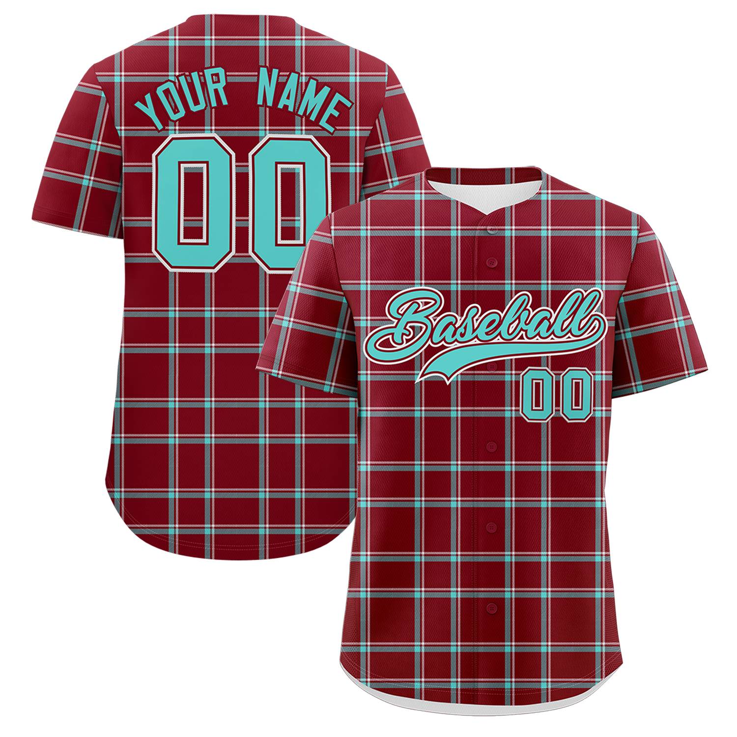 Custom Crimson Personalized Plaid Design Authentic Baseball Jersey