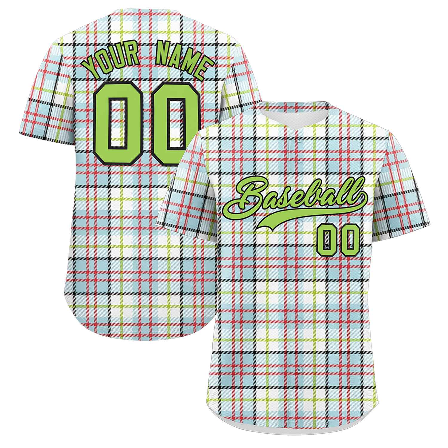 Custom Multi Color Personalized Plaid Design Authentic Baseball Jersey