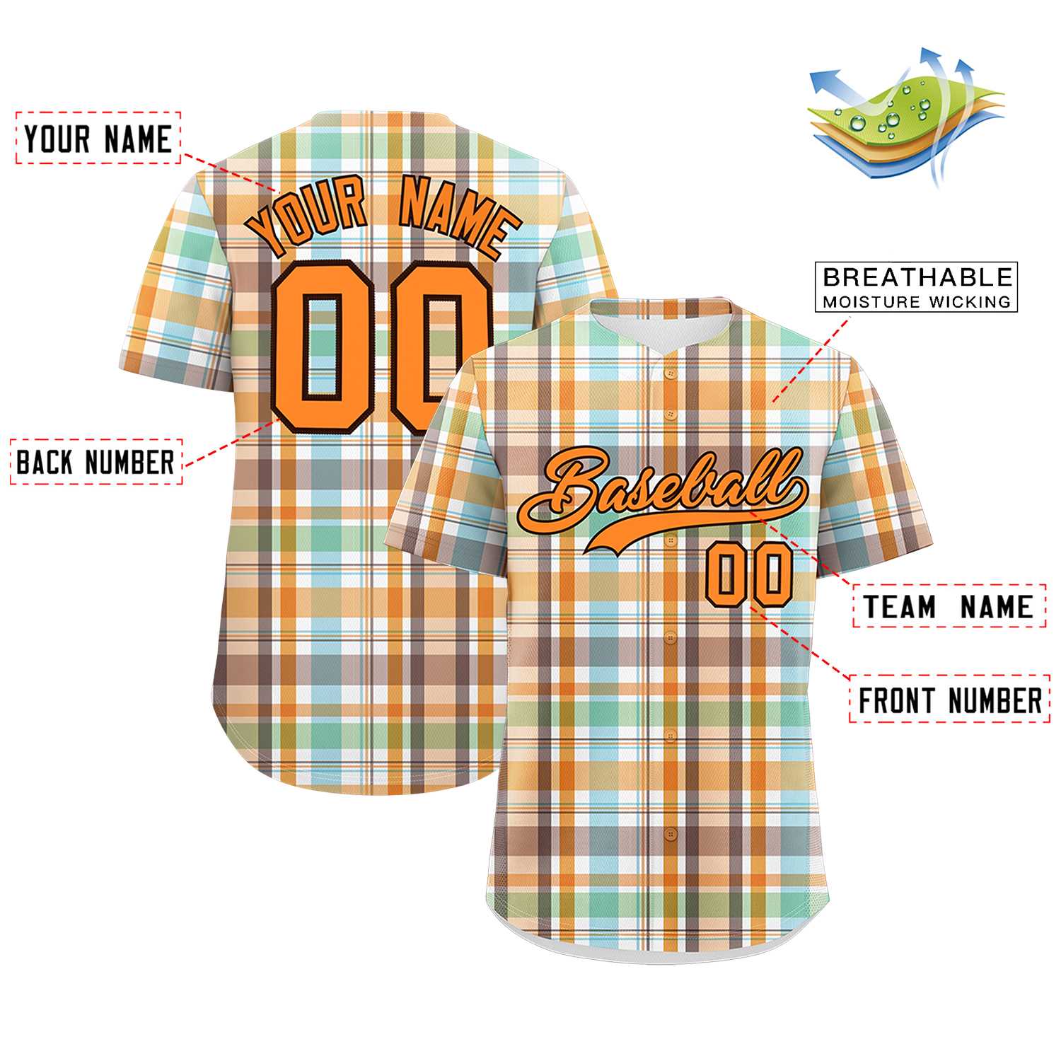 Custom Multi Color Personalized Plaid Design Authentic Baseball Jersey