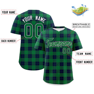 Custom Green Navy Personalized Plaid Design Authentic Baseball Jersey