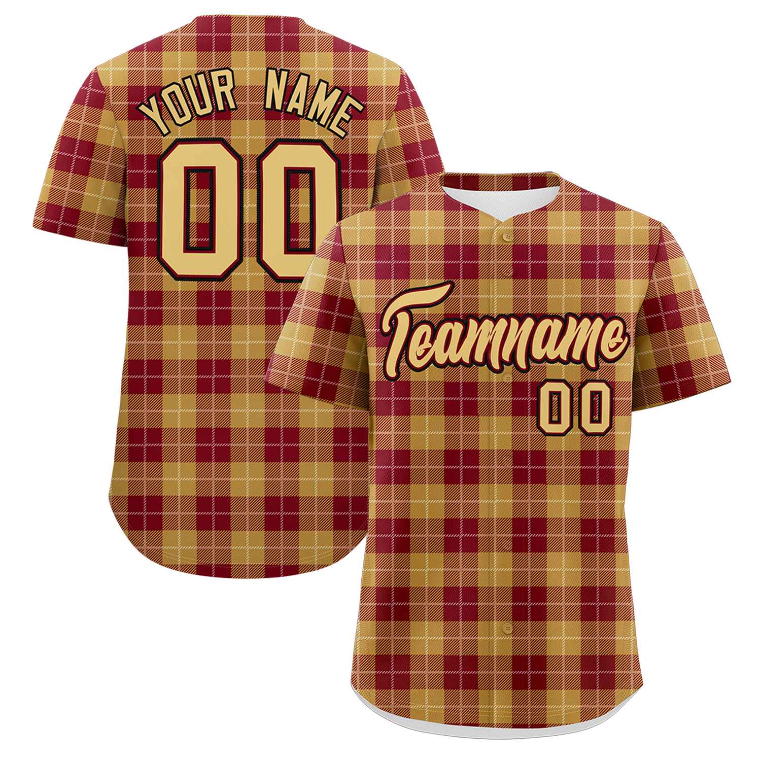 Custom Khaki Red Personalized Plaid Design Authentic Baseball Jersey