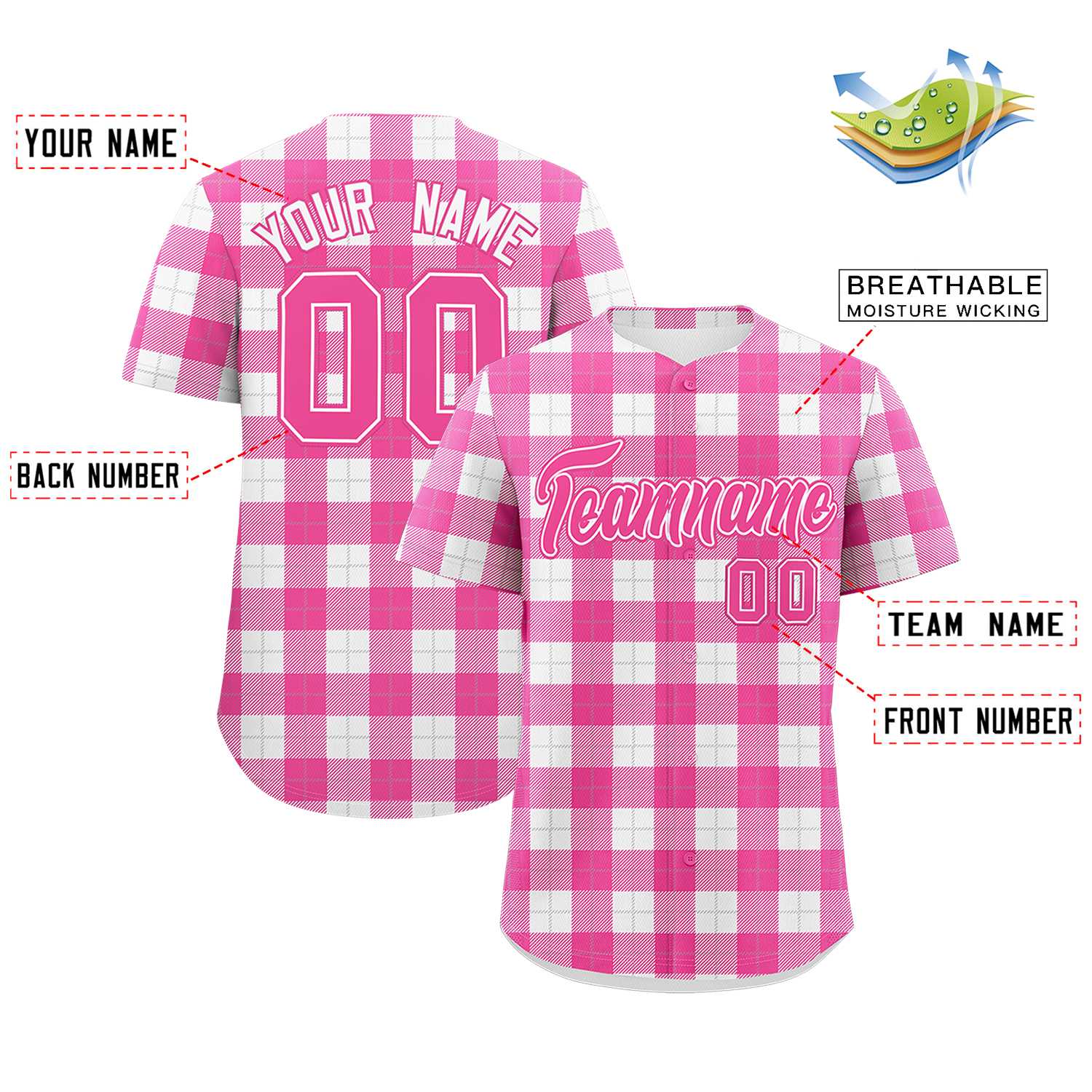 Custom Pink White Personalized Plaid Design Authentic Baseball Jersey