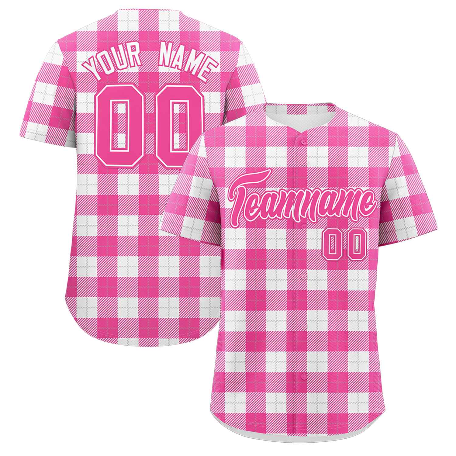 Custom Pink White Personalized Plaid Design Authentic Baseball Jersey