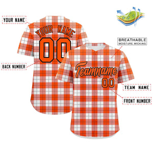 Custom Orange White Personalized Plaid Design Authentic Baseball Jersey