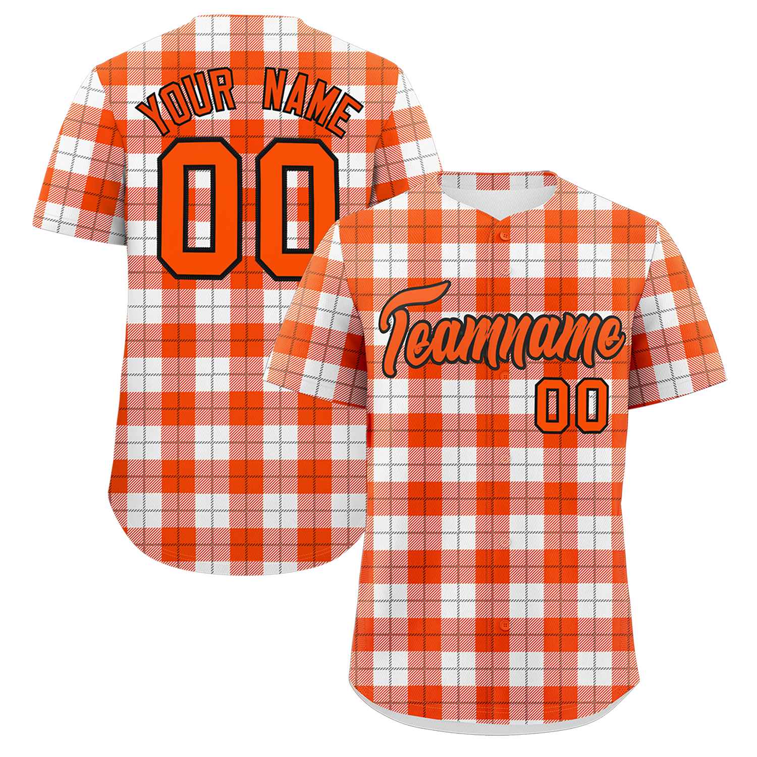 Custom Orange White Personalized Plaid Design Authentic Baseball Jersey