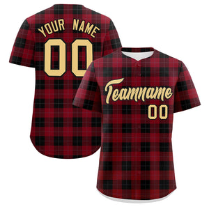 Custom Red Black Personalized Plaid Design Authentic Baseball Jersey