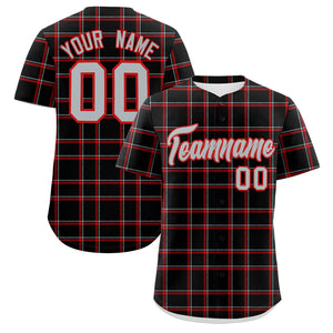 Custom Black Personalized Plaid Design Authentic Baseball Jersey