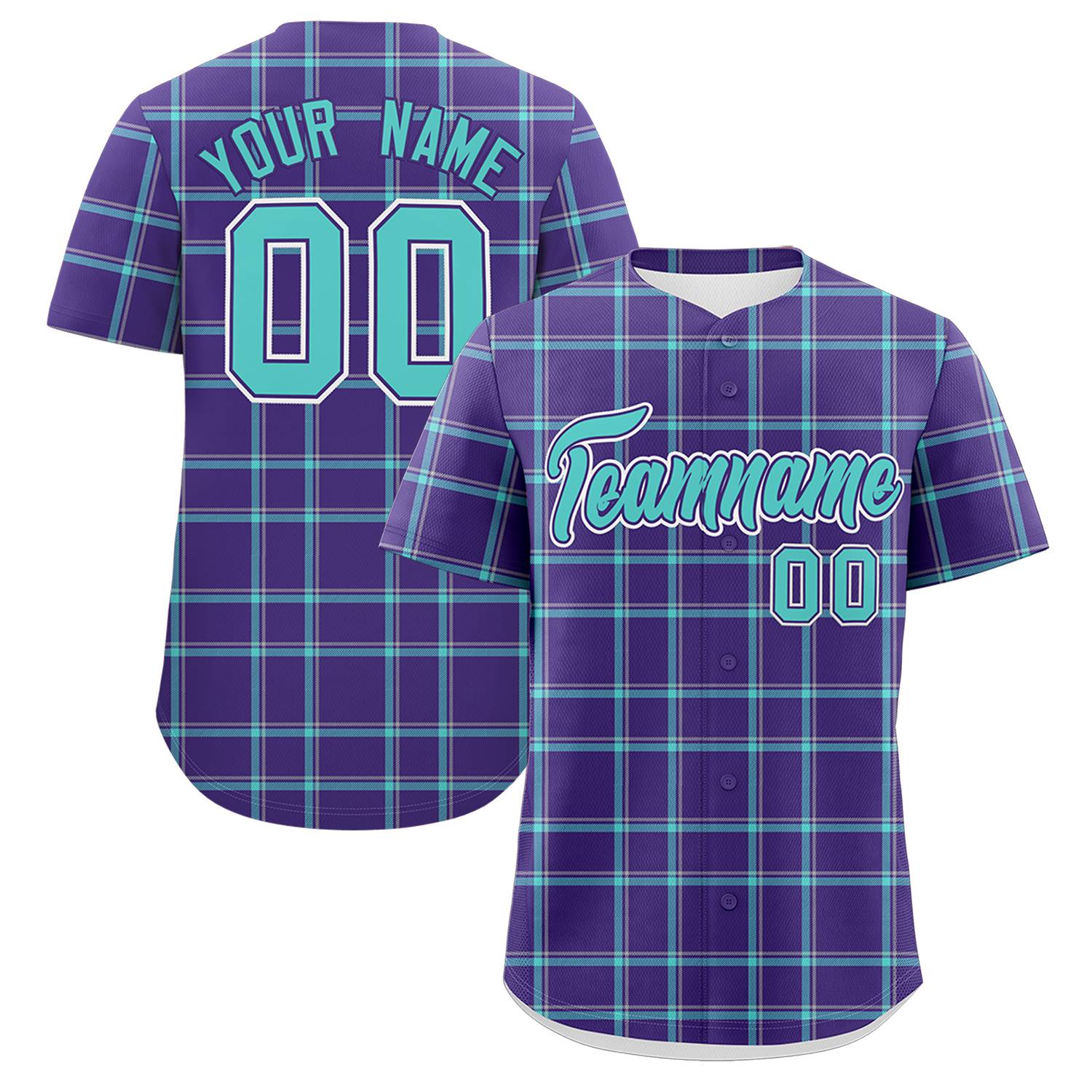 Custom Purple Personalized Plaid Design Authentic Baseball Jersey