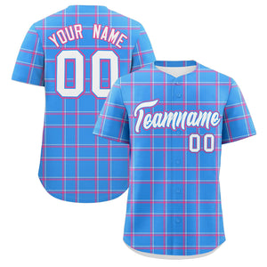 Custom Powder Blue Personalized Plaid Design Authentic Baseball Jersey