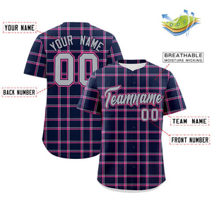 Custom Navy Personalized Plaid Design Authentic Baseball Jersey