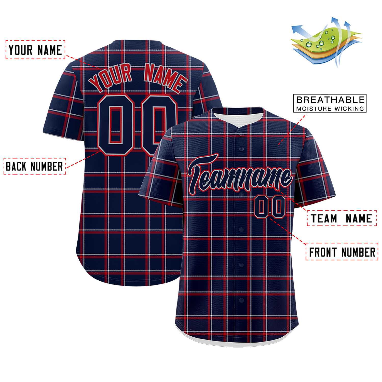 Custom Navy Personalized Plaid Design Authentic Baseball Jersey