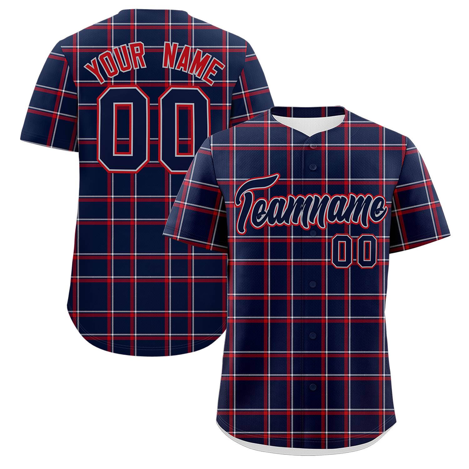 Custom Navy Personalized Plaid Design Authentic Baseball Jersey