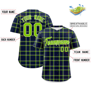 Custom Navy Personalized Plaid Design Authentic Baseball Jersey