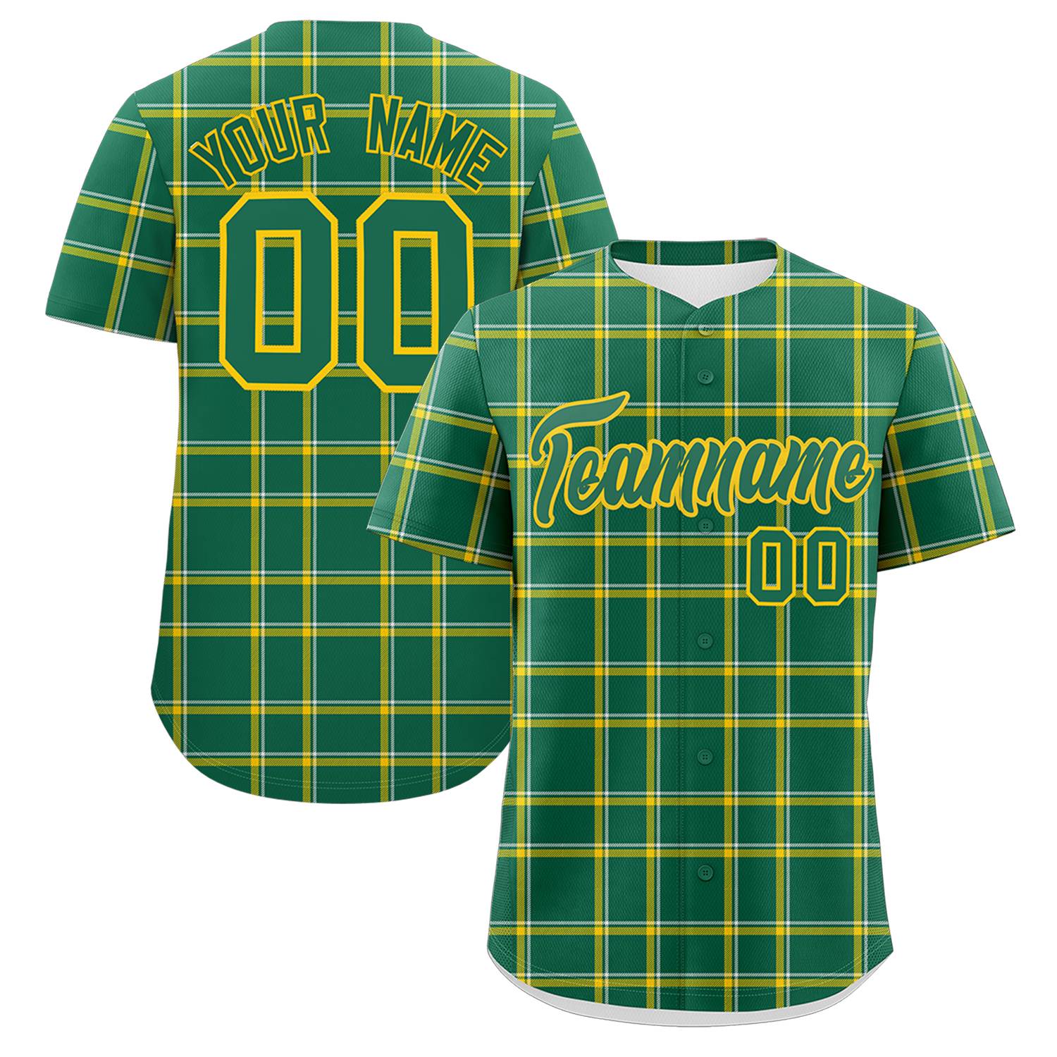 Custom Kelly Green Personalized Plaid Design Authentic Baseball Jersey