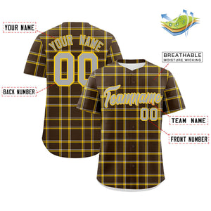 Custom Brown Personalized Plaid Design Authentic Baseball Jersey