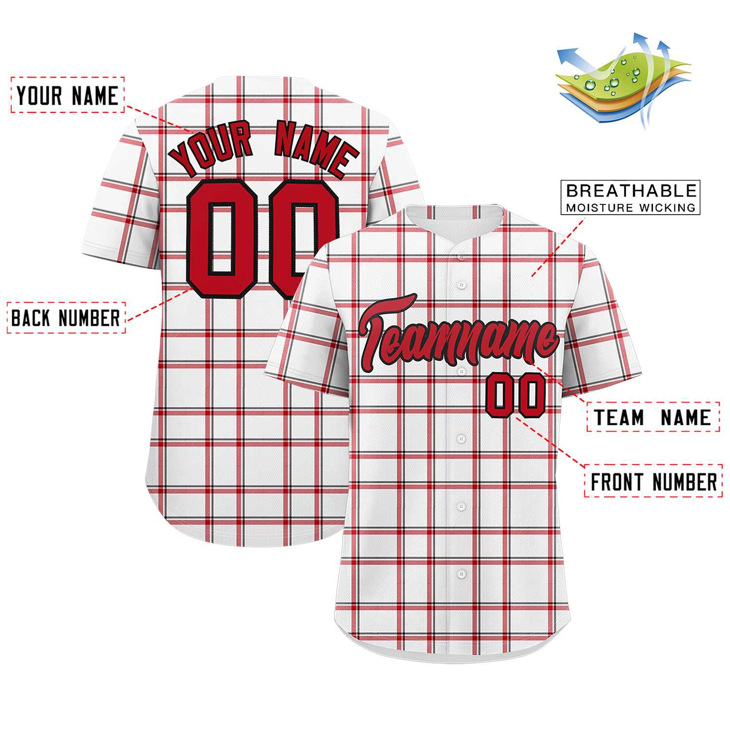 Custom White Personalized Plaid Design Authentic Baseball Jersey