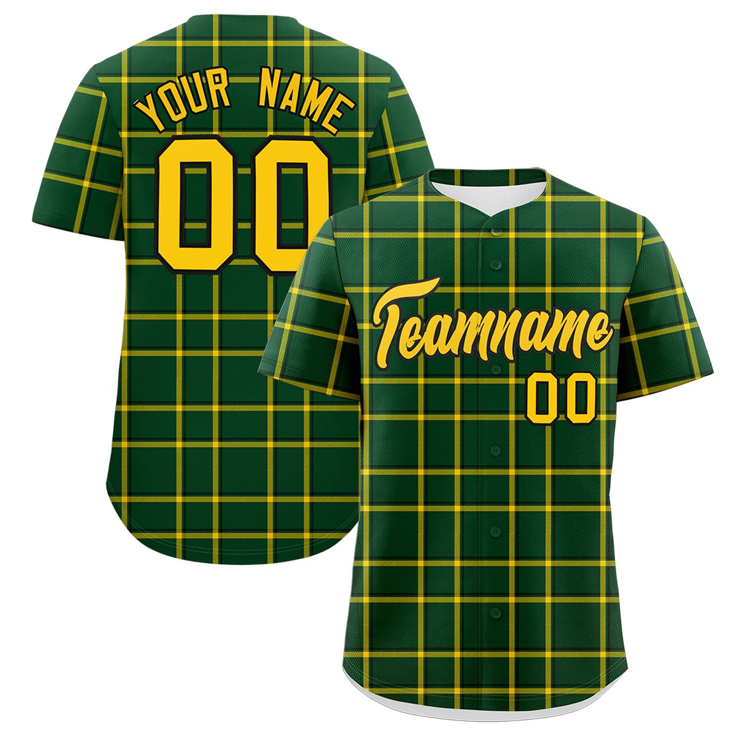 Custom Green Personalized Plaid Design Authentic Baseball Jersey