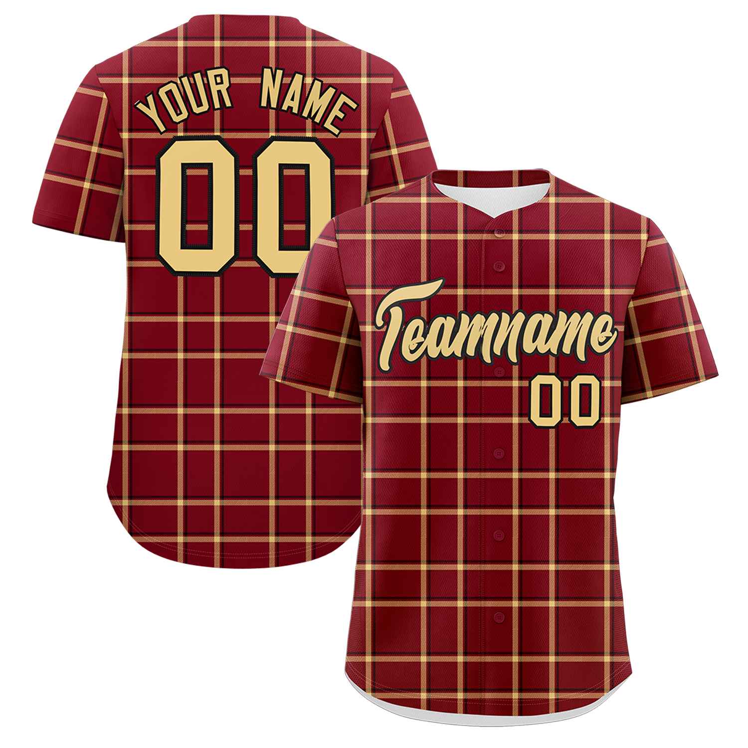 Custom Crimson Personalized Plaid Design Authentic Baseball Jersey