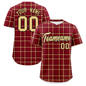 Custom Crimson Personalized Plaid Design Authentic Baseball Jersey