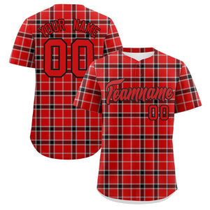 Custom Red Personalized Plaid Design Authentic Baseball Jersey