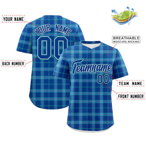 Custom Light Blue Personalized Plaid Design Authentic Baseball Jersey