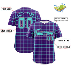 Custom Purple Personalized Plaid Design Authentic Baseball Jersey