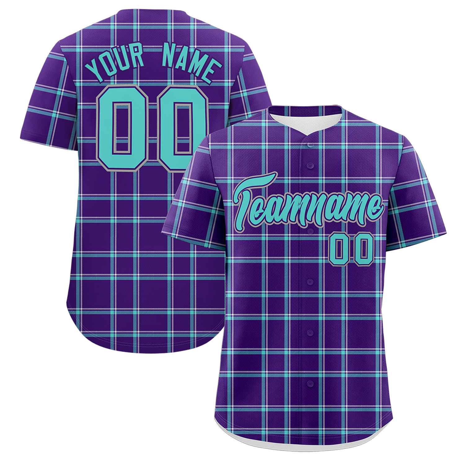 Custom Purple Personalized Plaid Design Authentic Baseball Jersey