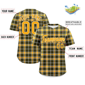 Custom Yellow Olive Personalized Plaid Design Authentic Baseball Jersey