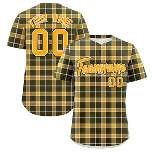 Custom Yellow Olive Personalized Plaid Design Authentic Baseball Jersey