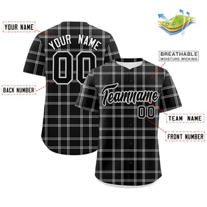 Custom Black Gray Personalized Plaid Design Authentic Baseball Jersey