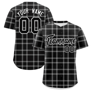 Custom Black Gray Personalized Plaid Design Authentic Baseball Jersey