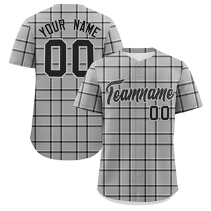 Custom Gray Black Personalized Plaid Design Authentic Baseball Jersey