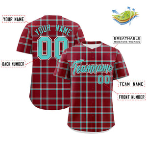 Custom Crimson Personalized Plaid Design Authentic Baseball Jersey