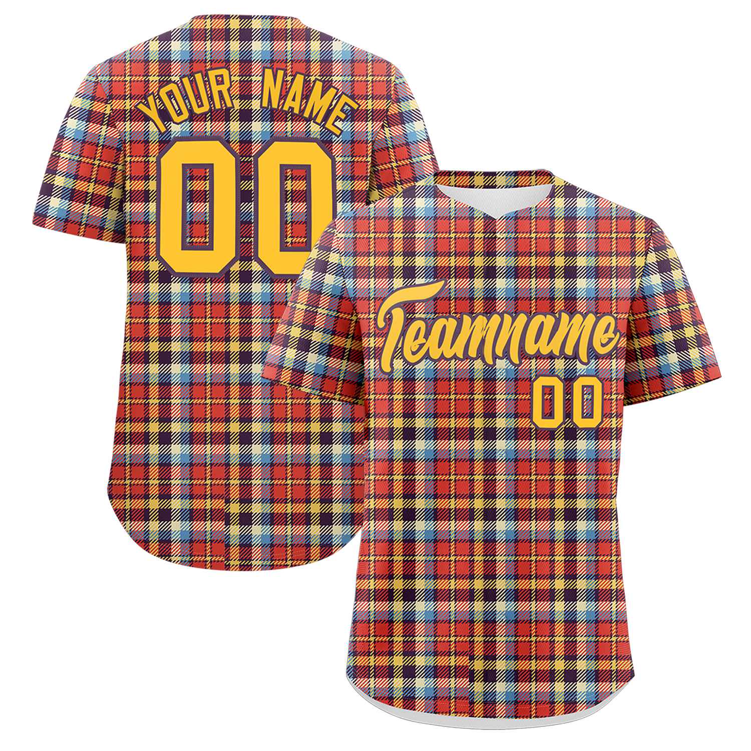 Custom Multi Color Personalized Plaid Design Authentic Baseball Jersey