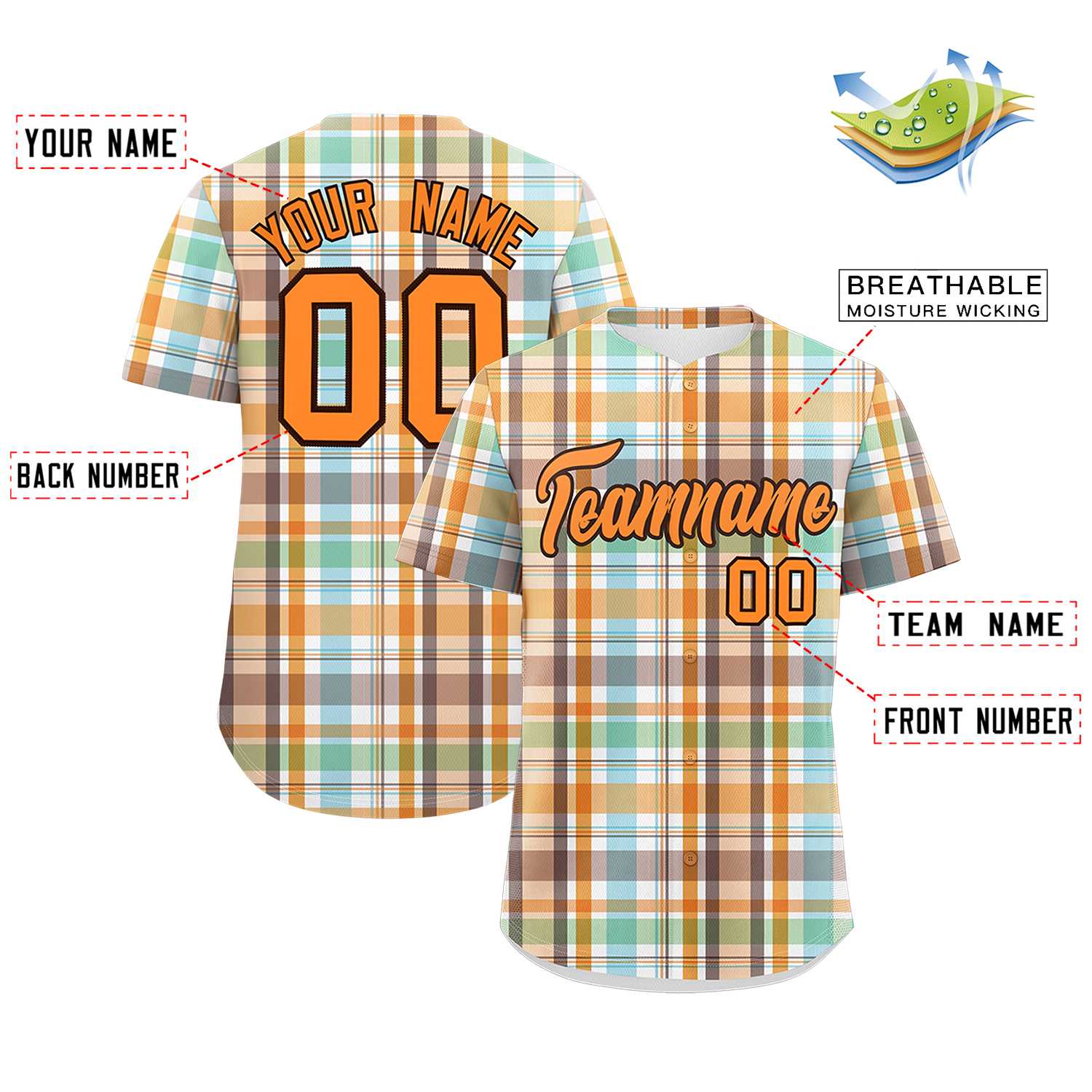 Custom Multi Color Personalized Plaid Design Authentic Baseball Jersey