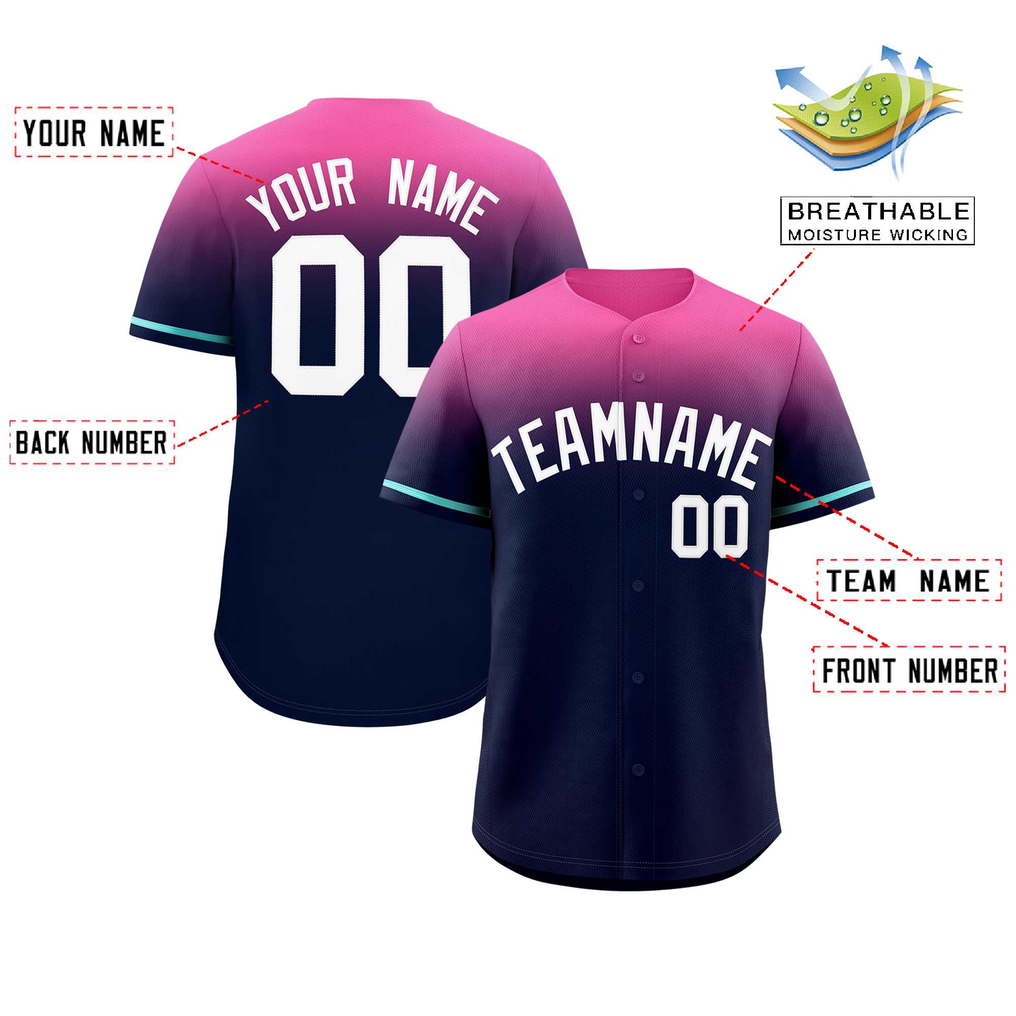 Custom Navy Pink Gradient Fashion Design Authentic Baseball Jersey