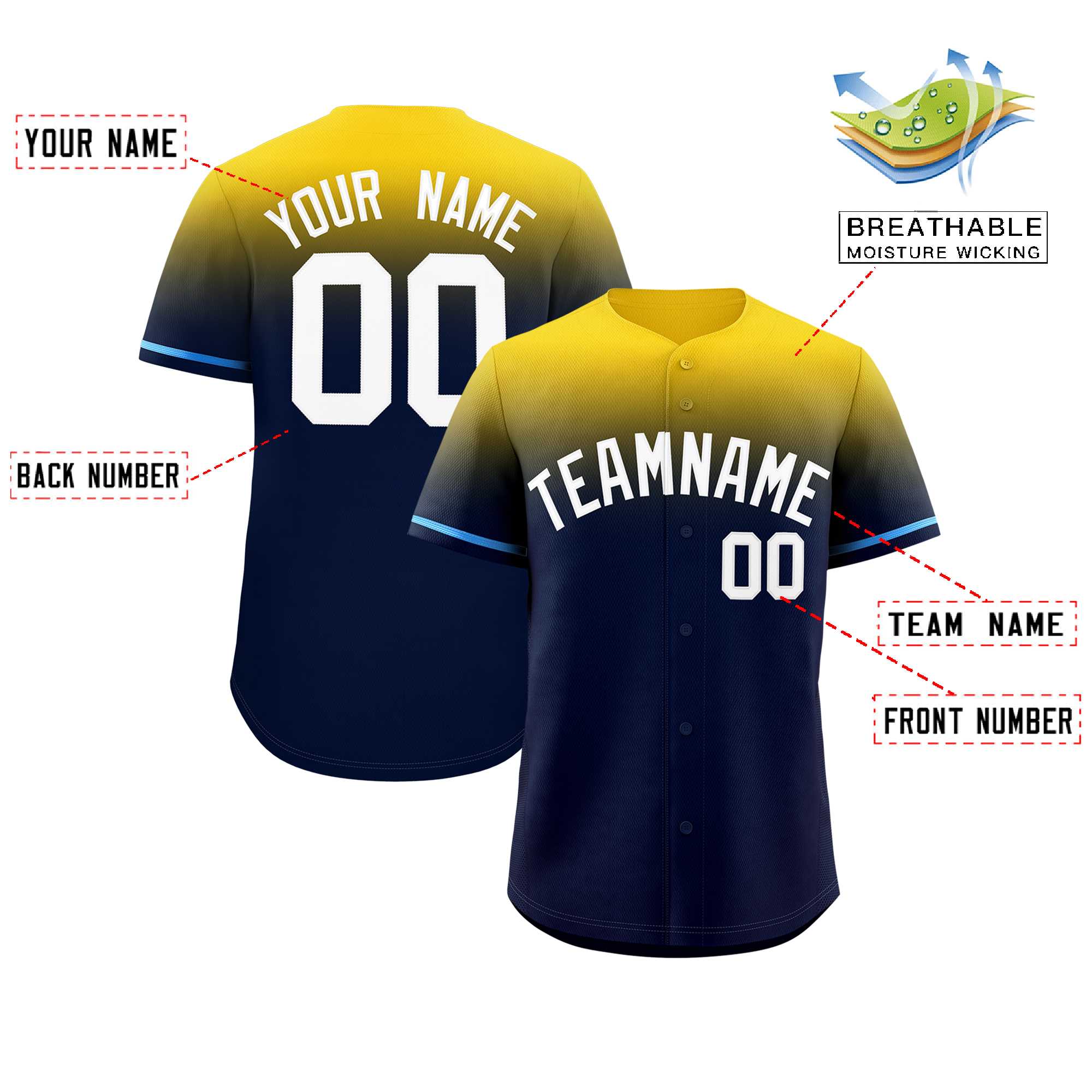 Custom Navy Gold Gradient Fashion Design Authentic Baseball Jersey