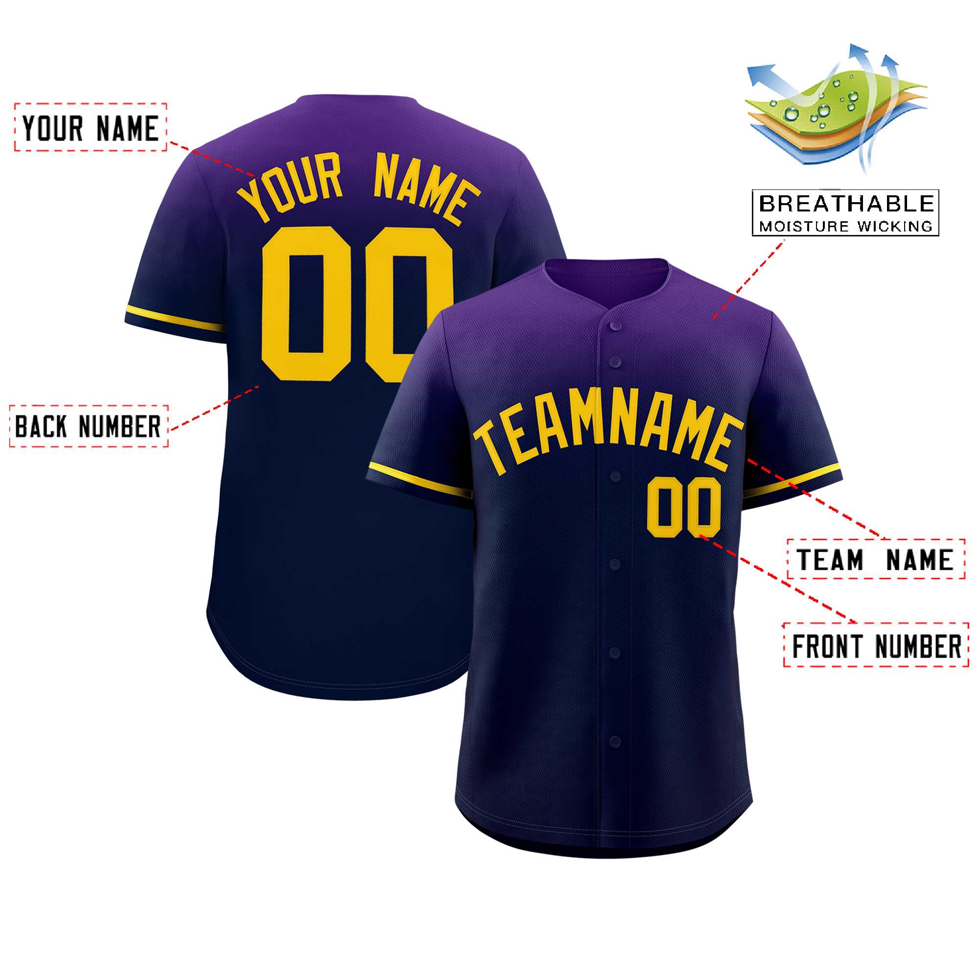 Custom Navy Purple Gradient Fashion Design Authentic Baseball Jersey