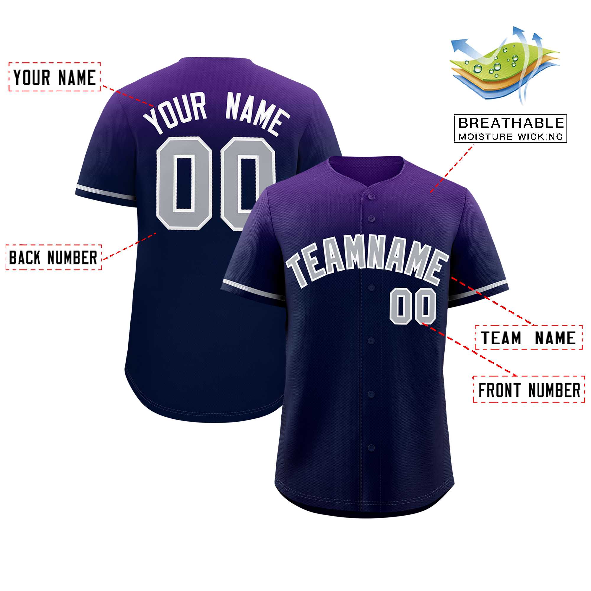 Custom Navy Purple Gradient Fashion Design Authentic Baseball Jersey