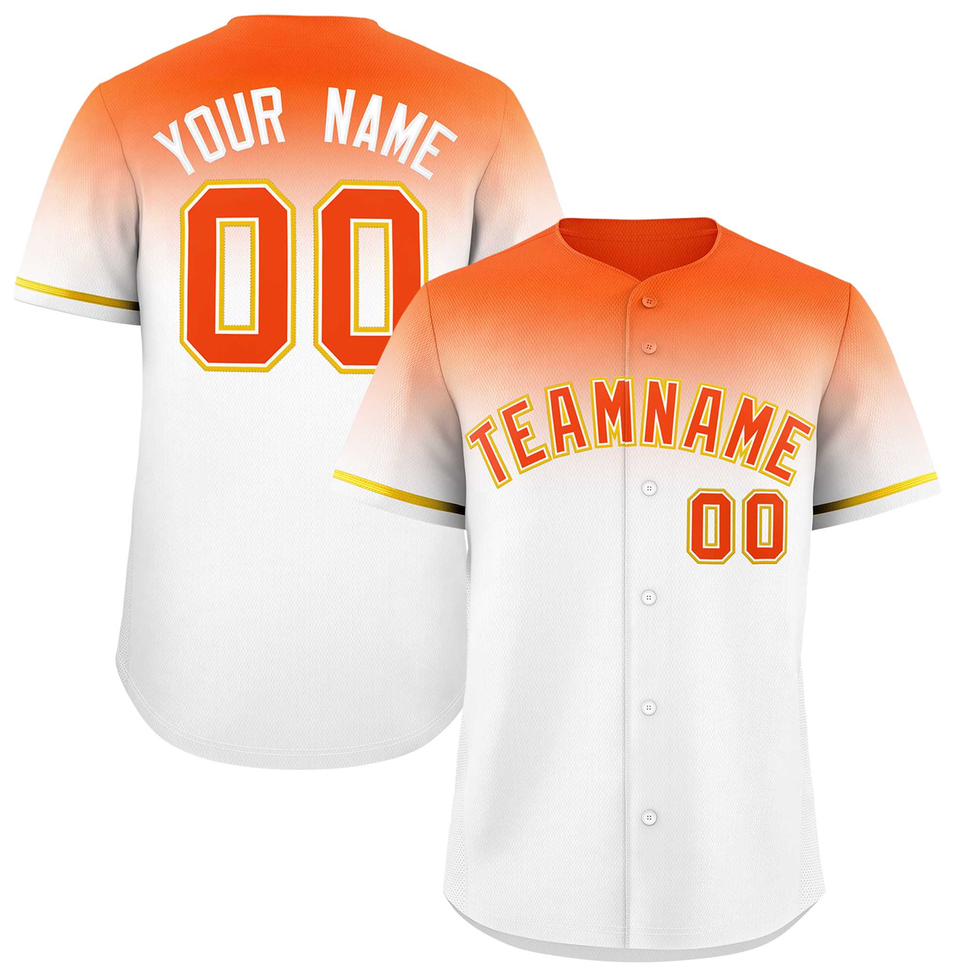 Custom White Orange Gradient Fashion Design Authentic Baseball Jersey