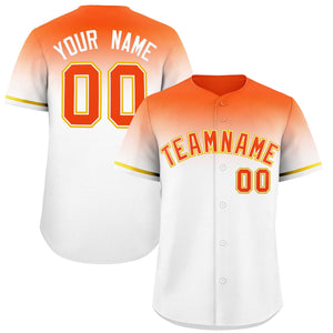 Custom White Orange Gradient Fashion Design Authentic Baseball Jersey