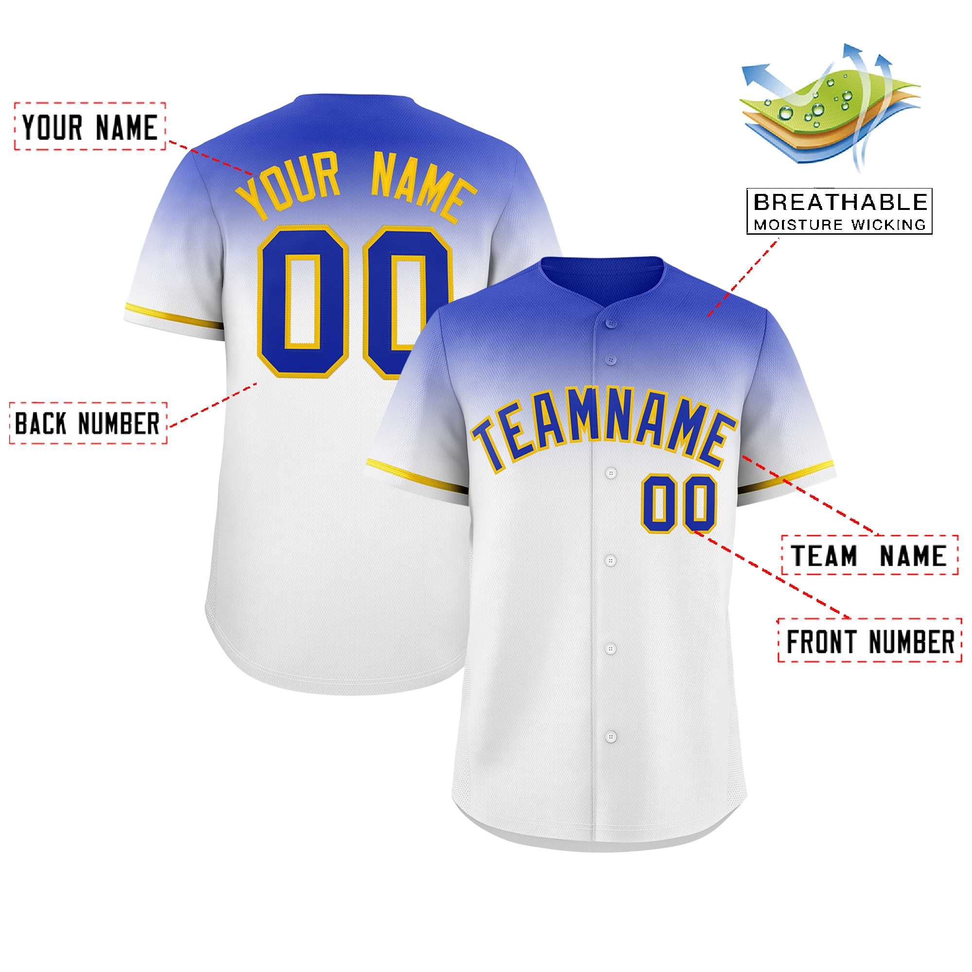 Custom White Royal Gradient Fashion Design Authentic Baseball Jersey