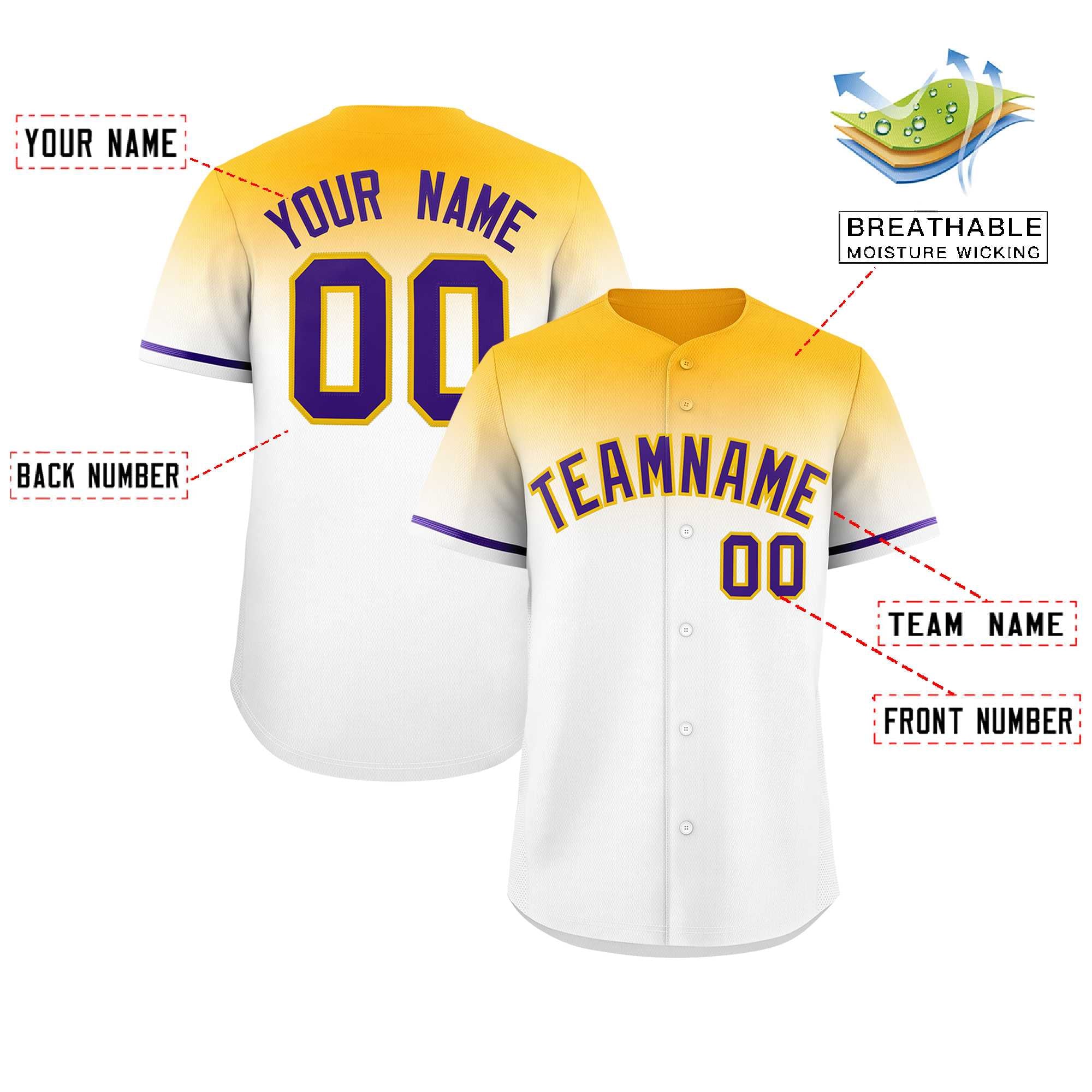 Custom White Yellow Gradient Fashion Design Authentic Baseball Jersey