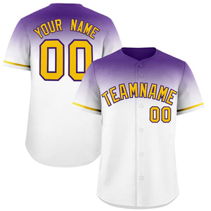 Custom White Purple Gradient Fashion Design Authentic Baseball Jersey