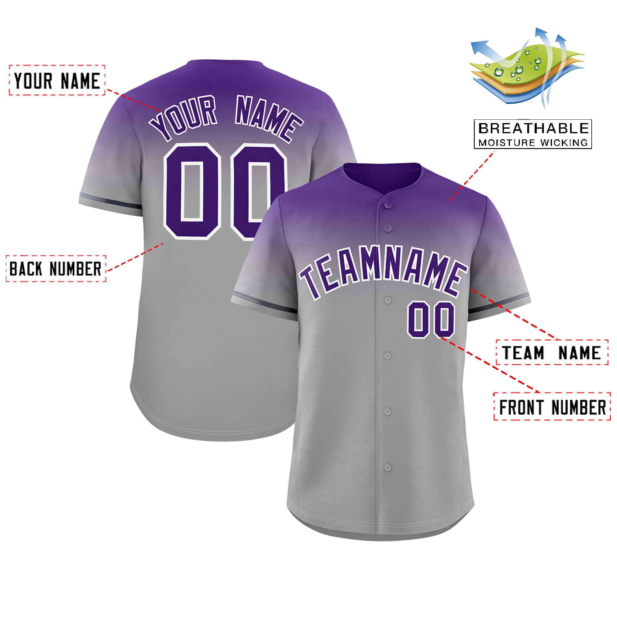 Custom Gray Purple Gradient Fashion Design Authentic Baseball Jersey