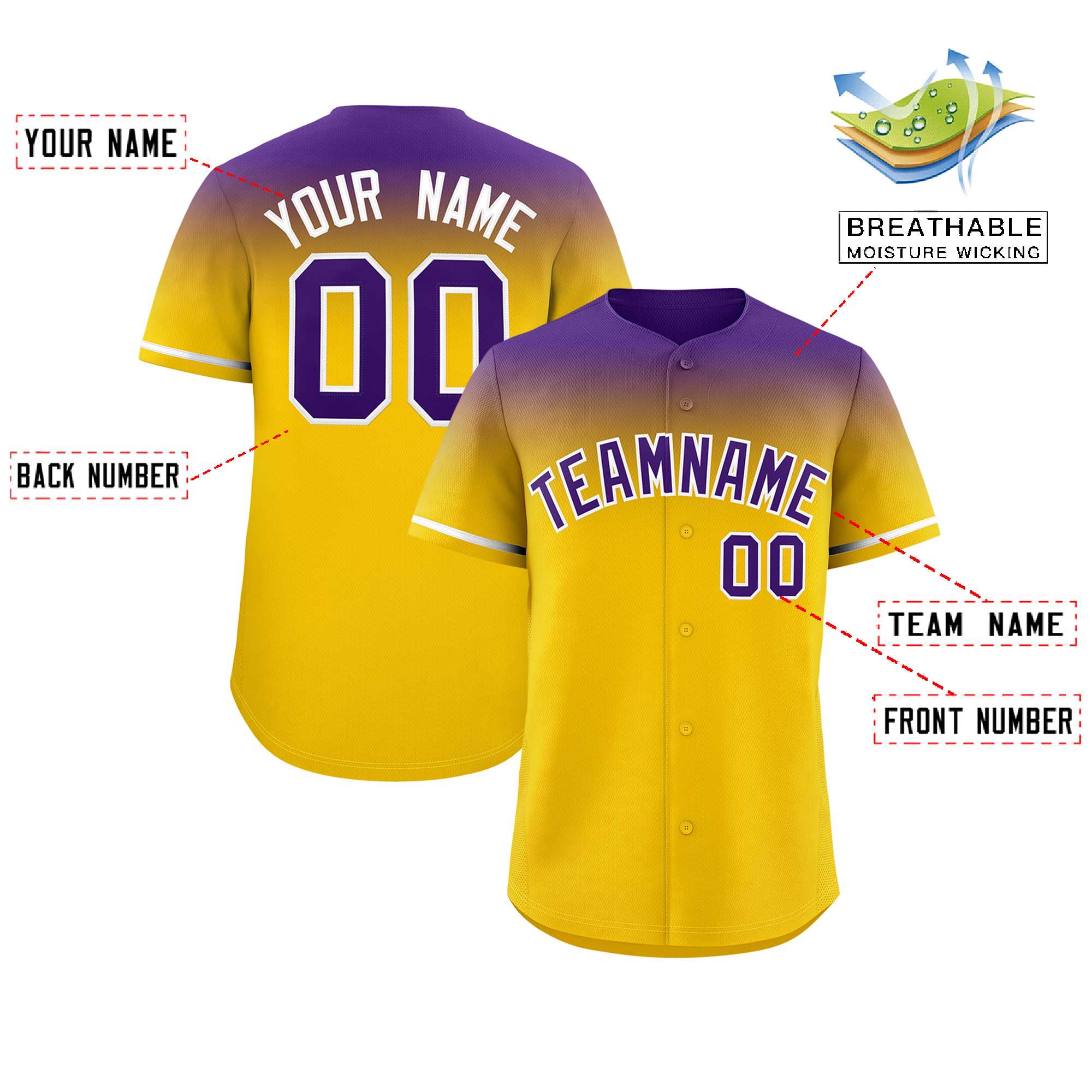 Custom Gold Purple Gradient Fashion Design Authentic Baseball Jersey