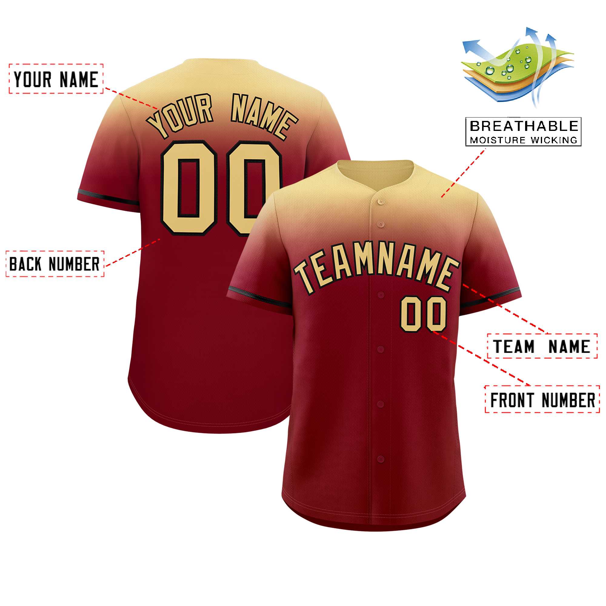 Custom Crimson Khaki Gradient Fashion Design Authentic Baseball Jersey